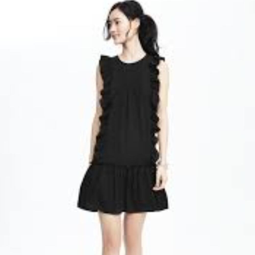 Banana Republic Black Mini Dress S Ruffle Pleated Feminine Romantic Whimsigoth
